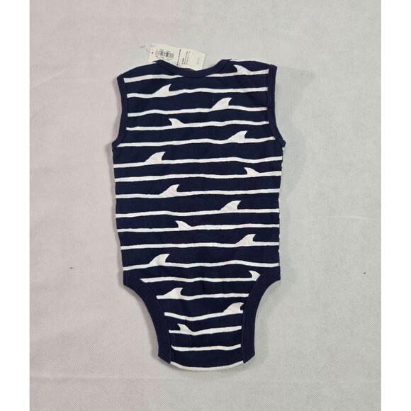 Old Navy‎ Navy Blue Shark Fin Pattern Sleeveless Bodysuit Size 12-18 Months - Picture 1 of 6